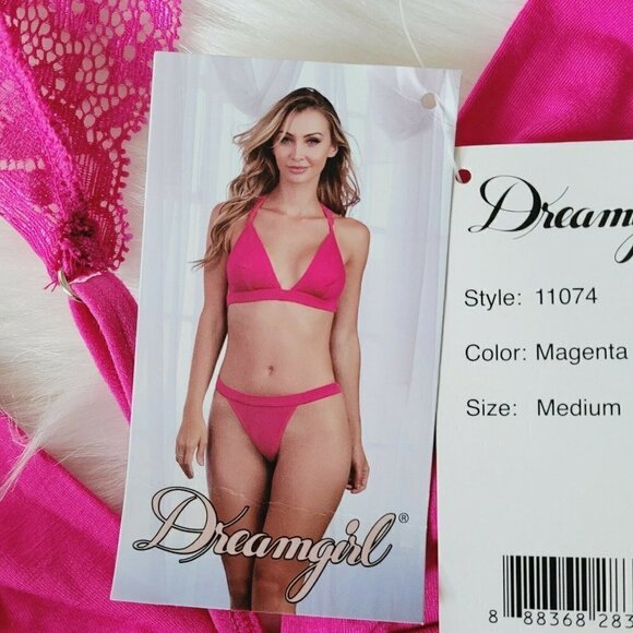 Dreamgirl Lingerie Bralette Hot Pink Magenta Size Medium NWT Lace T-Back - Picture 8 of 8